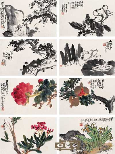 曹简楼 1977年作 花卉册 册页（十二开选八） 23×35cm×12